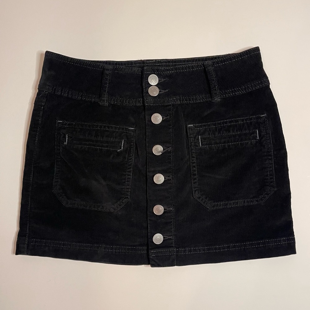 Free people black corduroy button up mini skirt